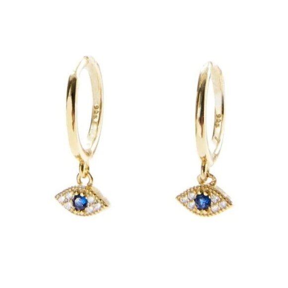new in box! evil eye dainty delicate hoops huggies pave CZ - Picture 1 of 10